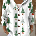 Women's  Christmas Tree Art Printed Casual Hooded Button Sweater