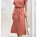 Women's Linen Cotton Short-sleeved Top and Tie Skirt Two-piece Set