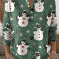Women's Christmas Snowman Pattern Art Print Buttoned Cardigan Sweater