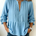 Women's Solid-color Casual Pleated Cotton-linen Shirt