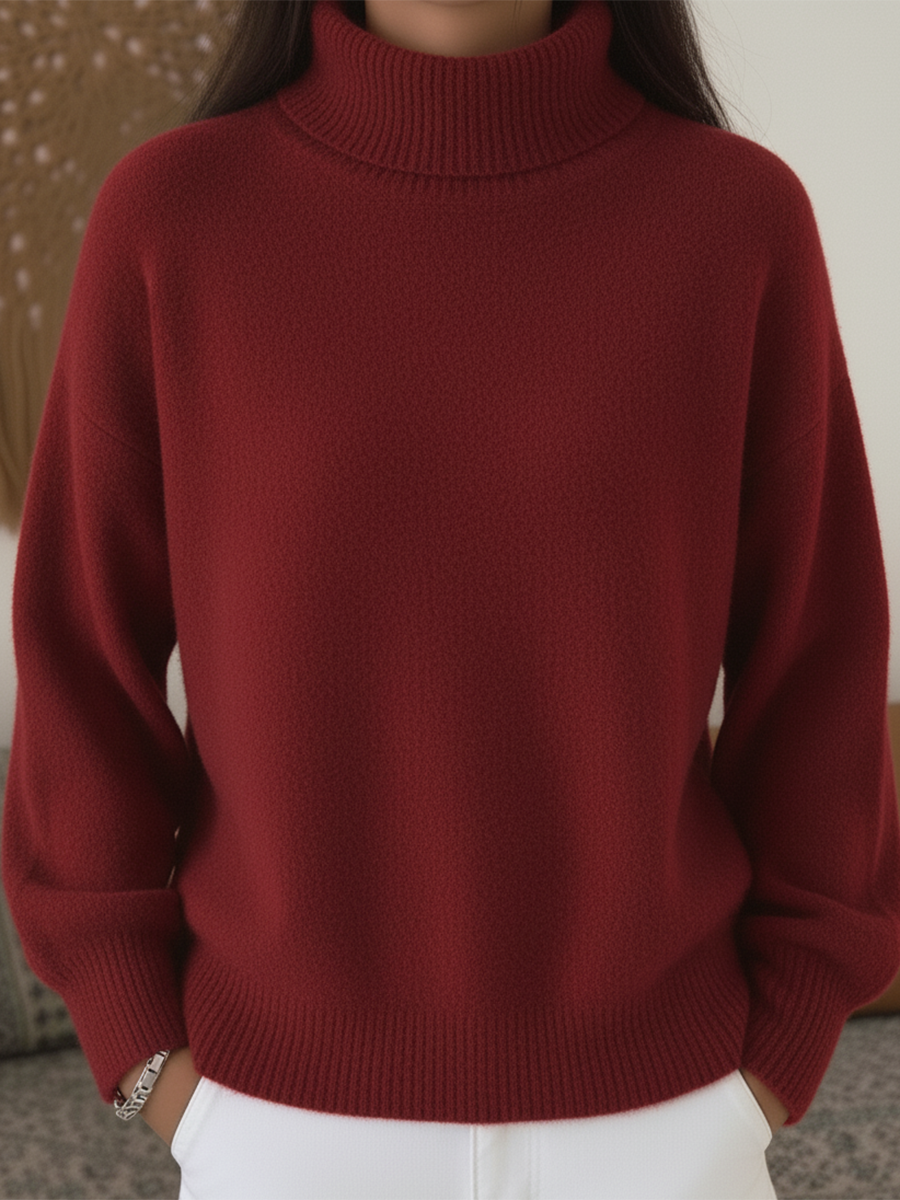 Women's Solid Color High Collar Loose Lantern Sleeve Sweater Top