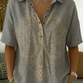 Women's Vintage Patterns Print Casual Cotton-linen Shirt