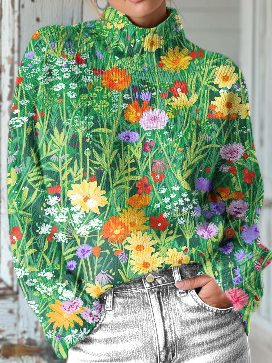 beautiful-colorful-flower-field-painting-art-print-knit-turtleneck-pullover-sweater-h755