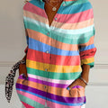 Women's Rainbow line Print Casual Cotton Shirt