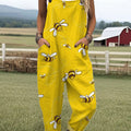 Women's  Funny  Bee Art Print Casual 100% Cotton Wide Leg Jumpsuit