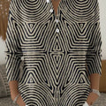 Symmetrical Art Stripes Print Buttoned Cardigan Sweater