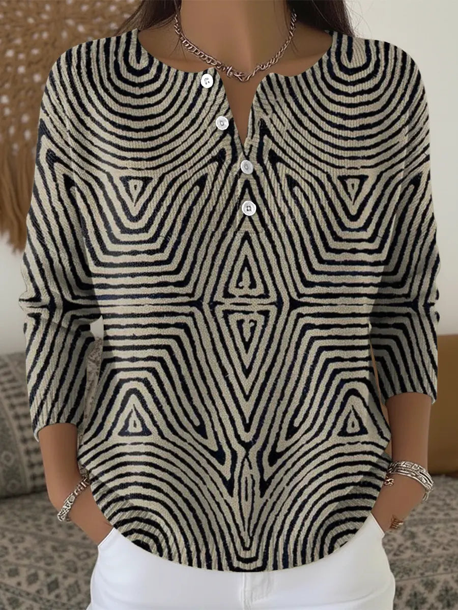 Symmetrical Art Stripes Print Buttoned Cardigan Sweater