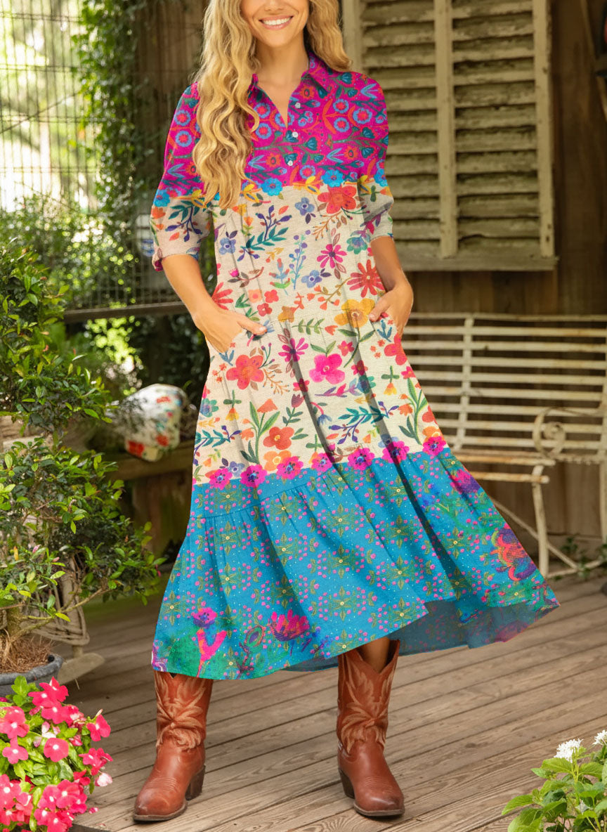 Women's Floral Pattern Art Print Cotton Dress