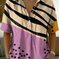 Women's Retro Color-Block Printed Cotton-Linen Short-Sleeve Shirt
