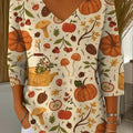 Women's Halloween Print V-Neck 3/4 Sleeve Casual Sweater