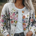 Vintage-Strickjacke mit schönem Blumenmuster und Knöpfen für Damen 