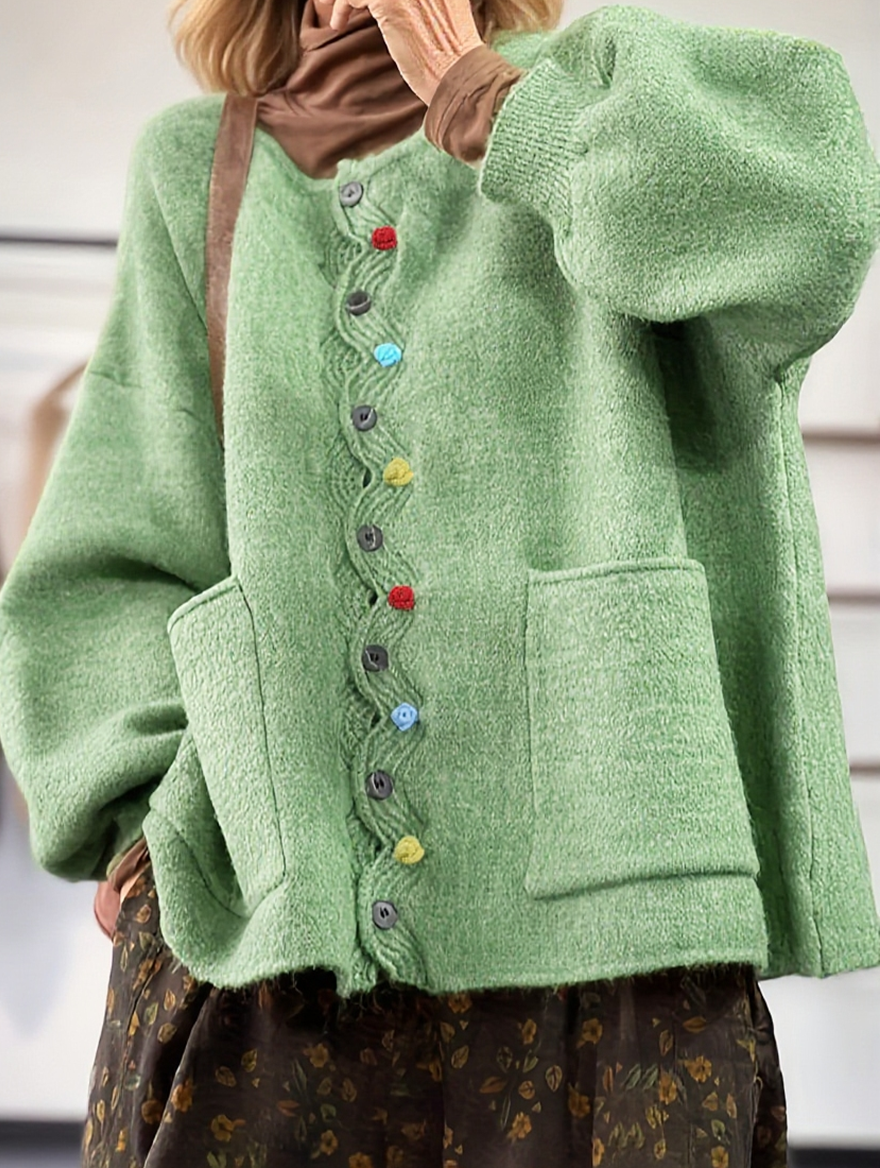 Colorful Button Thick Wool Loose Cardigan Sweater