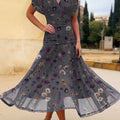 Women's Vintage Flower Art Print Flowy Casual Dress