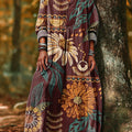 Women's Vintage Beautiful Large Flower Painting Art Print Dress