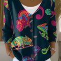 chameleon-print-buttoned-v-neck-cardigan-sweater