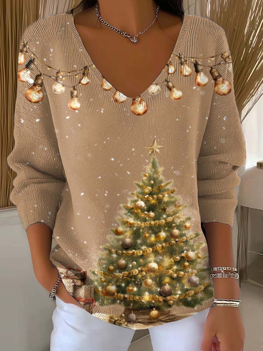 Women's Christmas Tree Pattern Art Print Casual Pullover Sweater