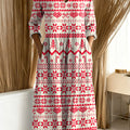 Women's Christmas Pattern Art Print Casual Cotton Linen Pocket Dress