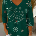Women's Christmas Print V-Neck Three-Quarter Sleeve Casual Sweater