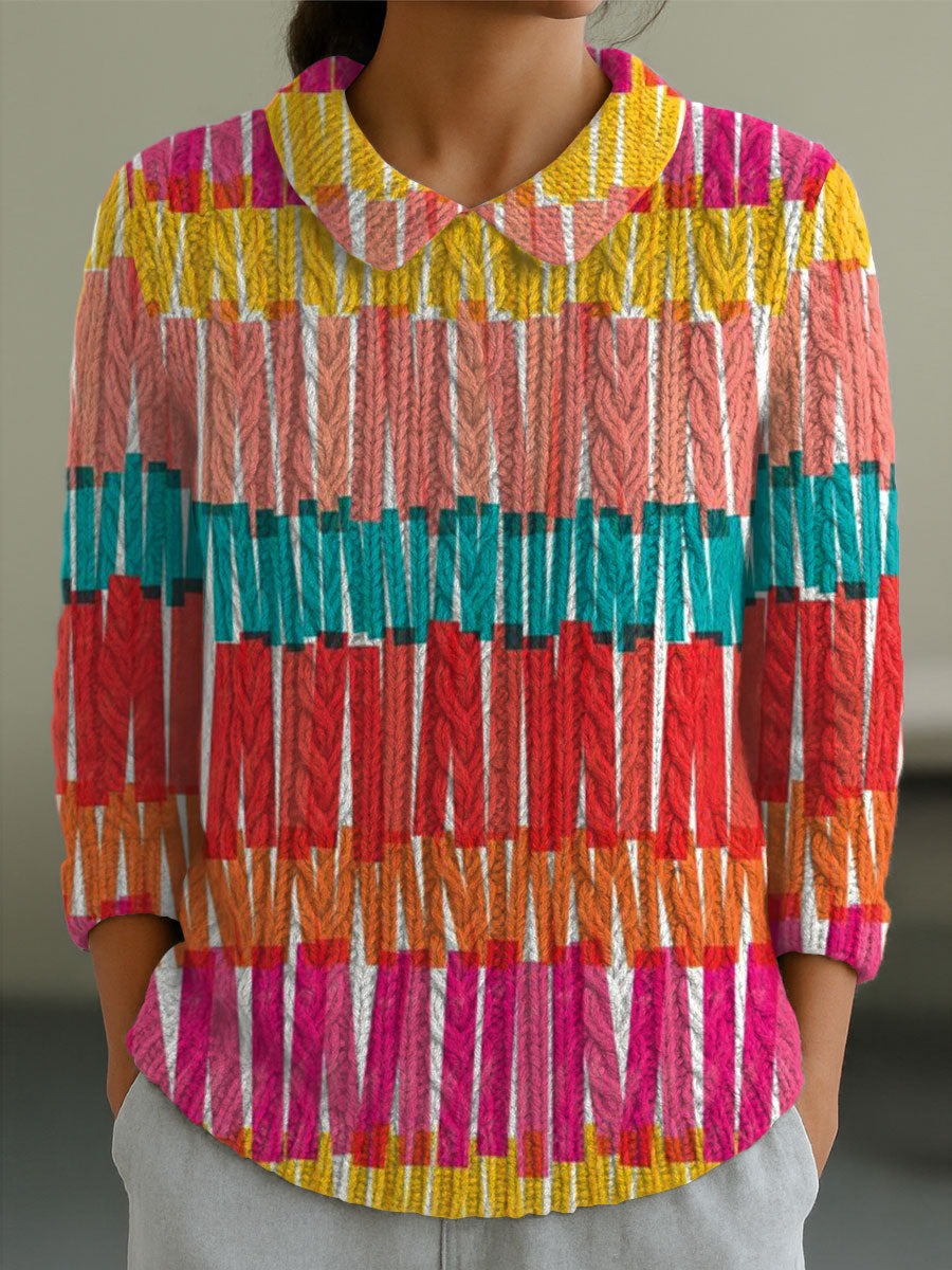 womens-vintage-abstract-geometric-art-print-casual-peter-pan-collar-3-4-sleeve-sweater-hxil