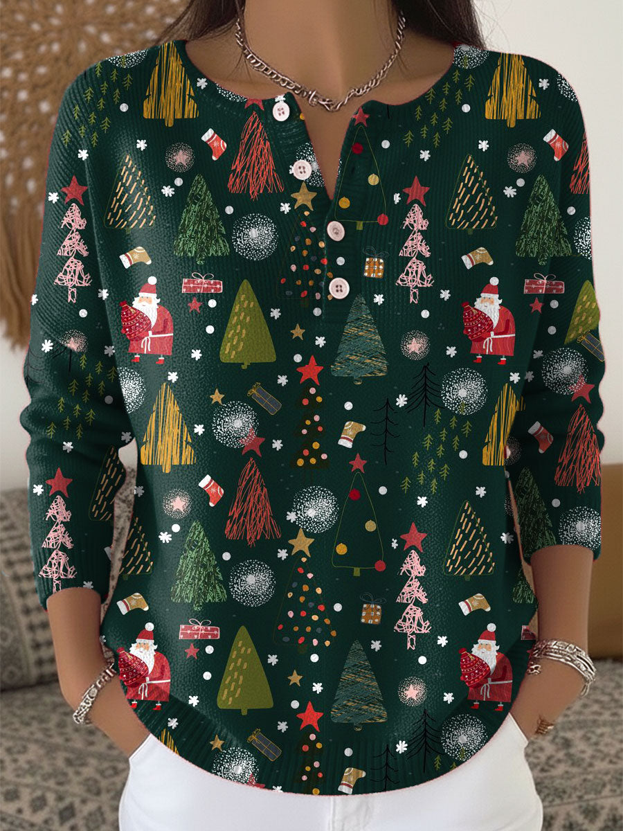 Vintage Christmas  Art Print Buttoned Cardigan Sweater