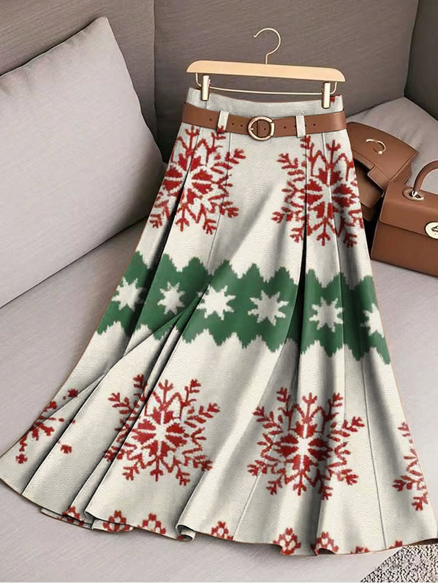 Women's Vintage Beautiful Winter Snowflake Art Print Cotton Skirt
