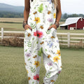 Women's  Bee  Floral  Art Print Casual 100% Cotton Wide Leg Jumpsuit