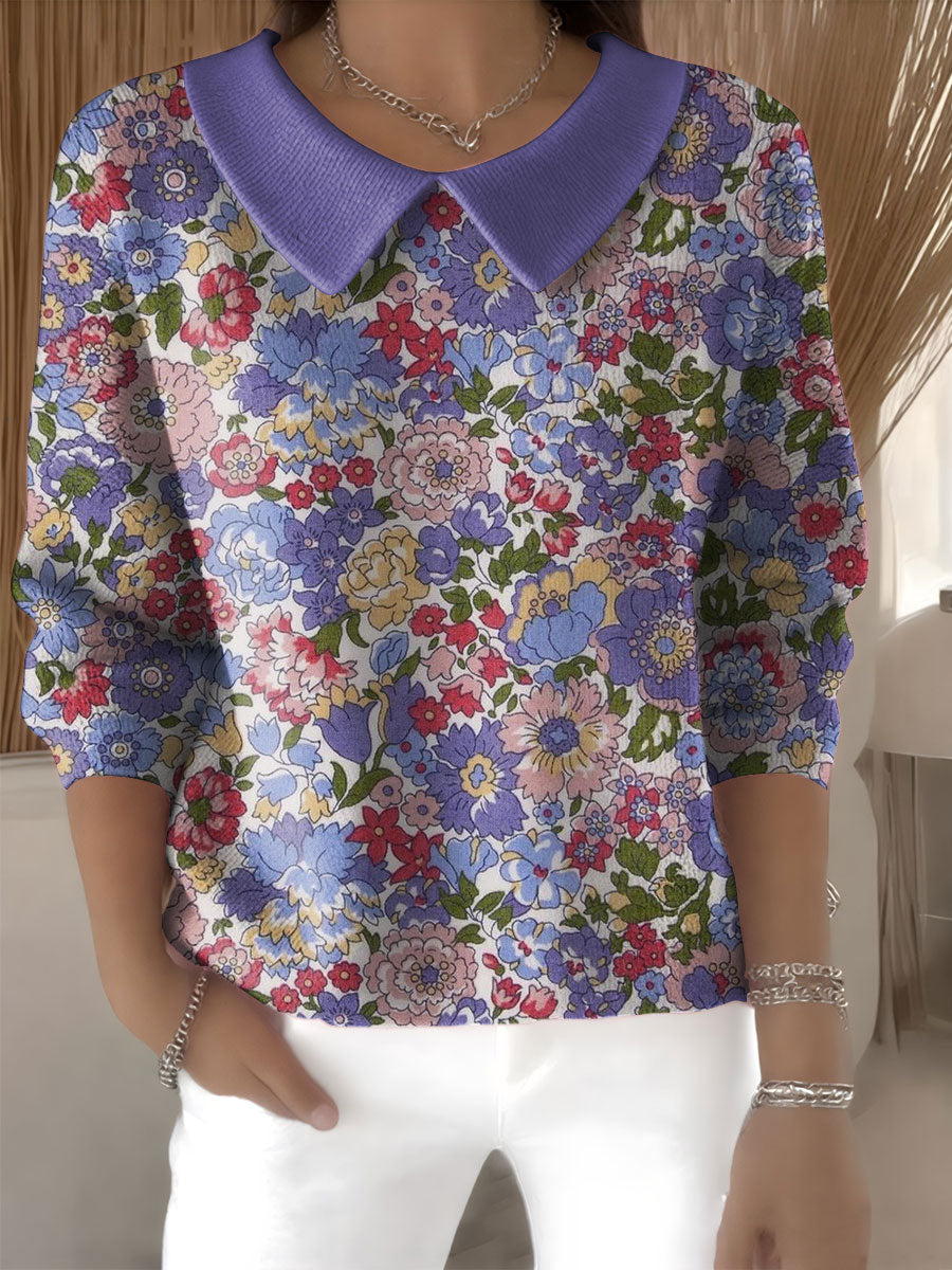 womens-floral-flowers-casual-print-peter-pan-collar-3-4-sleeve-sweater-erhg