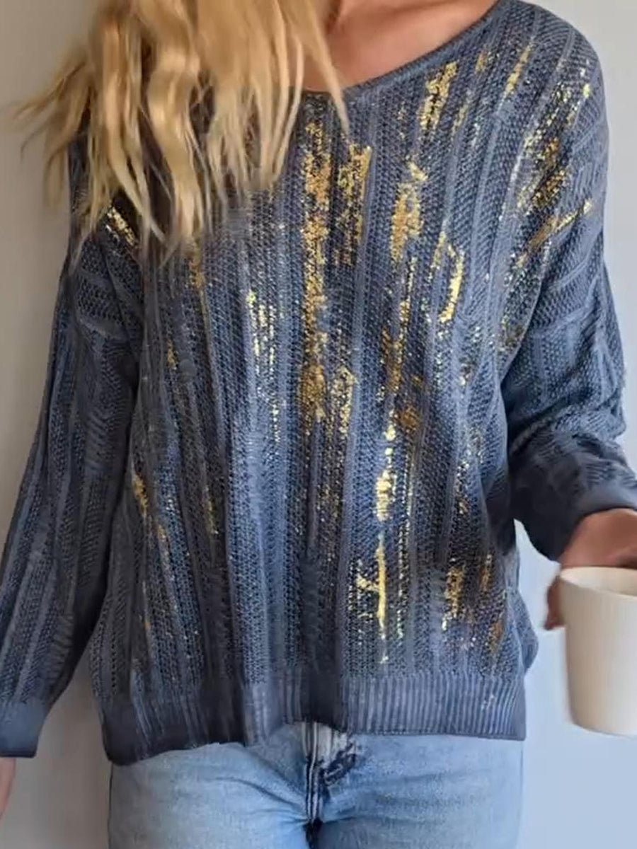 fashionable-gold-stamped-knitted-sweater