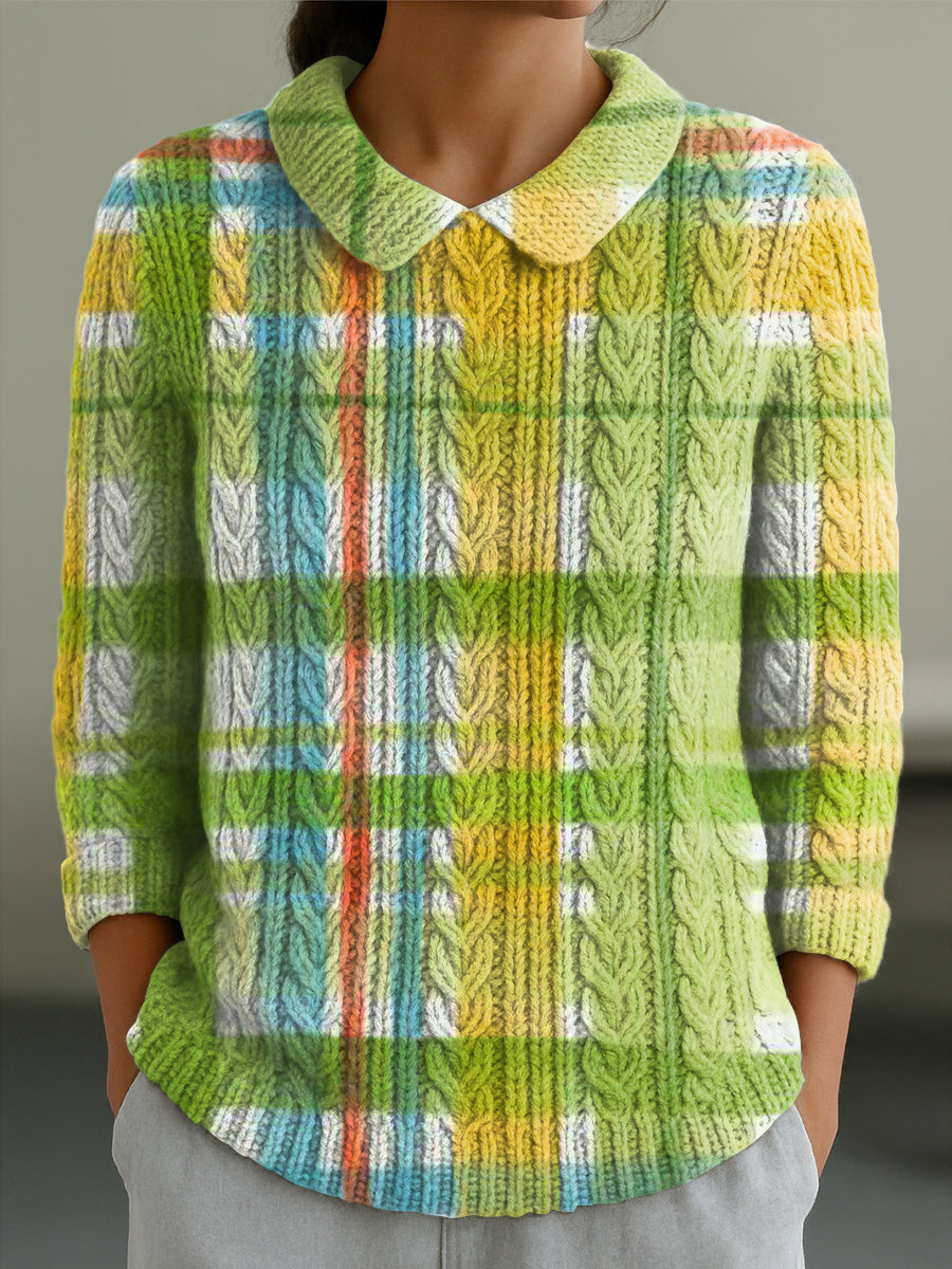 womens-beautiful-colorful-striped-painting-art-print-casual-peter-pan-collar-3-4-sleeve-sweater