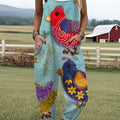 Women's Funny Chick Art Print Casual 100% Cotton Wide Leg Jumpsuit
