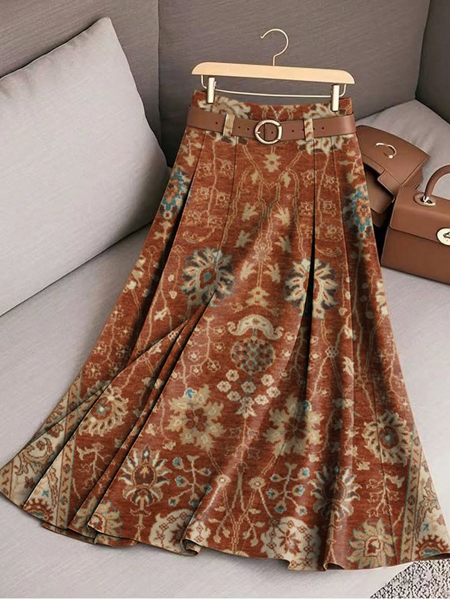 Women's Vintage Ethnic Floral Art Print Cotton Skirt