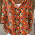 Women's Thanksgiving Retro Turkey Art Printed Casual Hooded Button Sweater