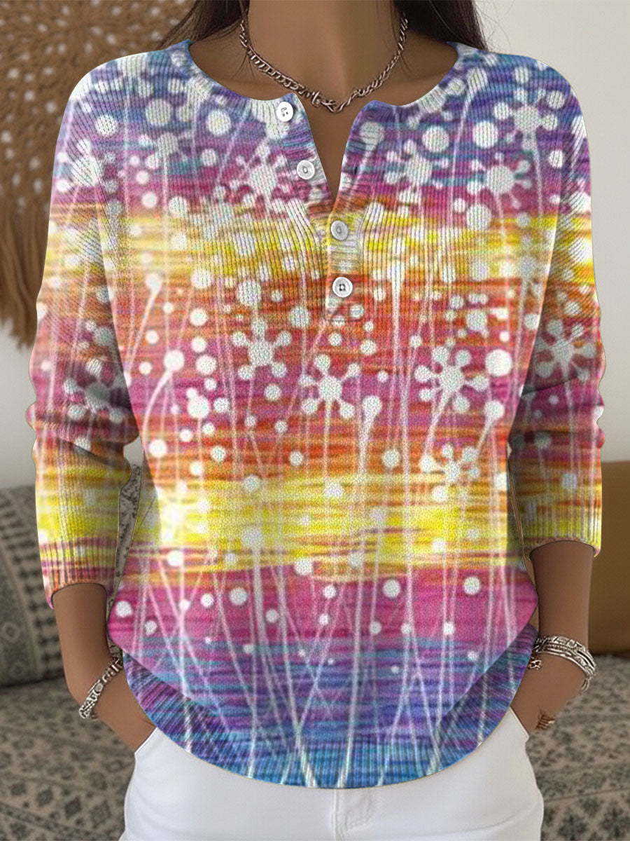 Women's Multicolor Flowers Pattern Art Print Buttoned Cardigan Sweater