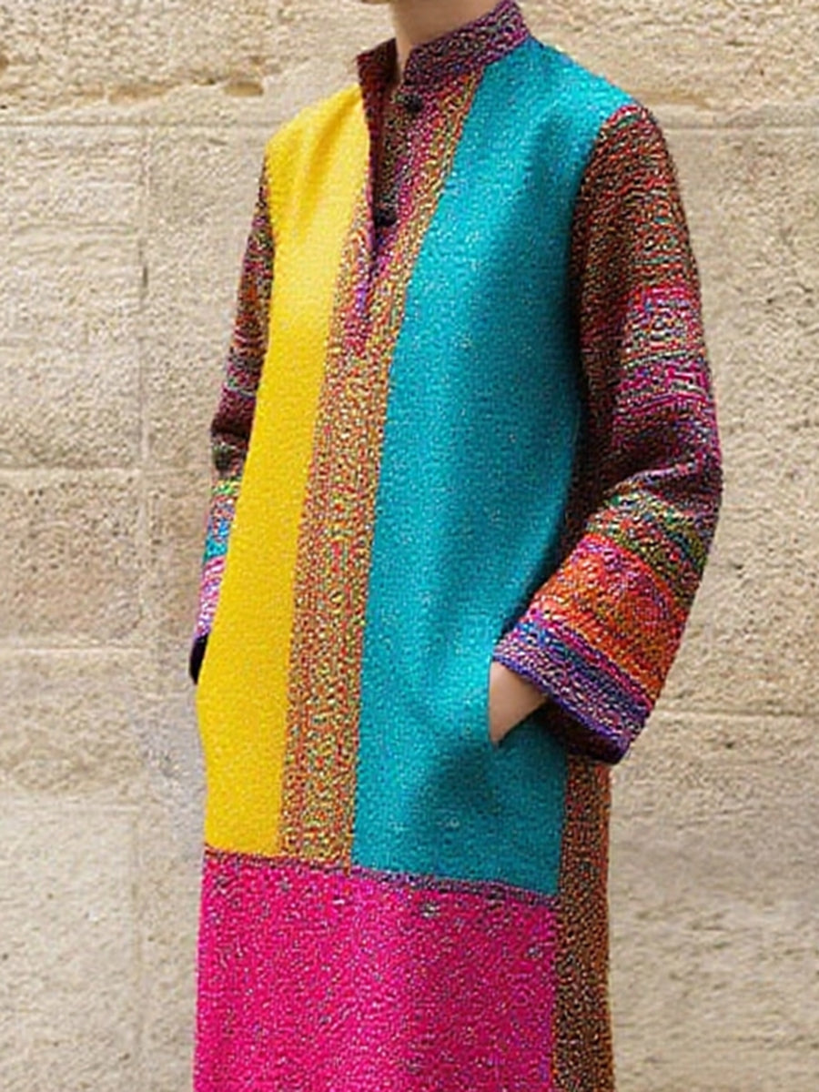 Retro Color Block Print Maxi Dress