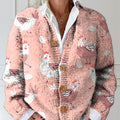 Women's Lovely Chicken Pattern Art Print Buttoned Cardigan Sweater
