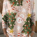 Women's Christmas Snowman Pattern Art Print Buttoned Cardigan Sweater