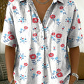 Women's Vintage Floral Art Print Cotton-linen Short-sleeve Shirt