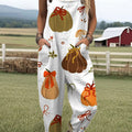 Women's  Autumn Pumpkin Vintage Art Print Casual 100% Cotton Wide Leg Jumpsuit