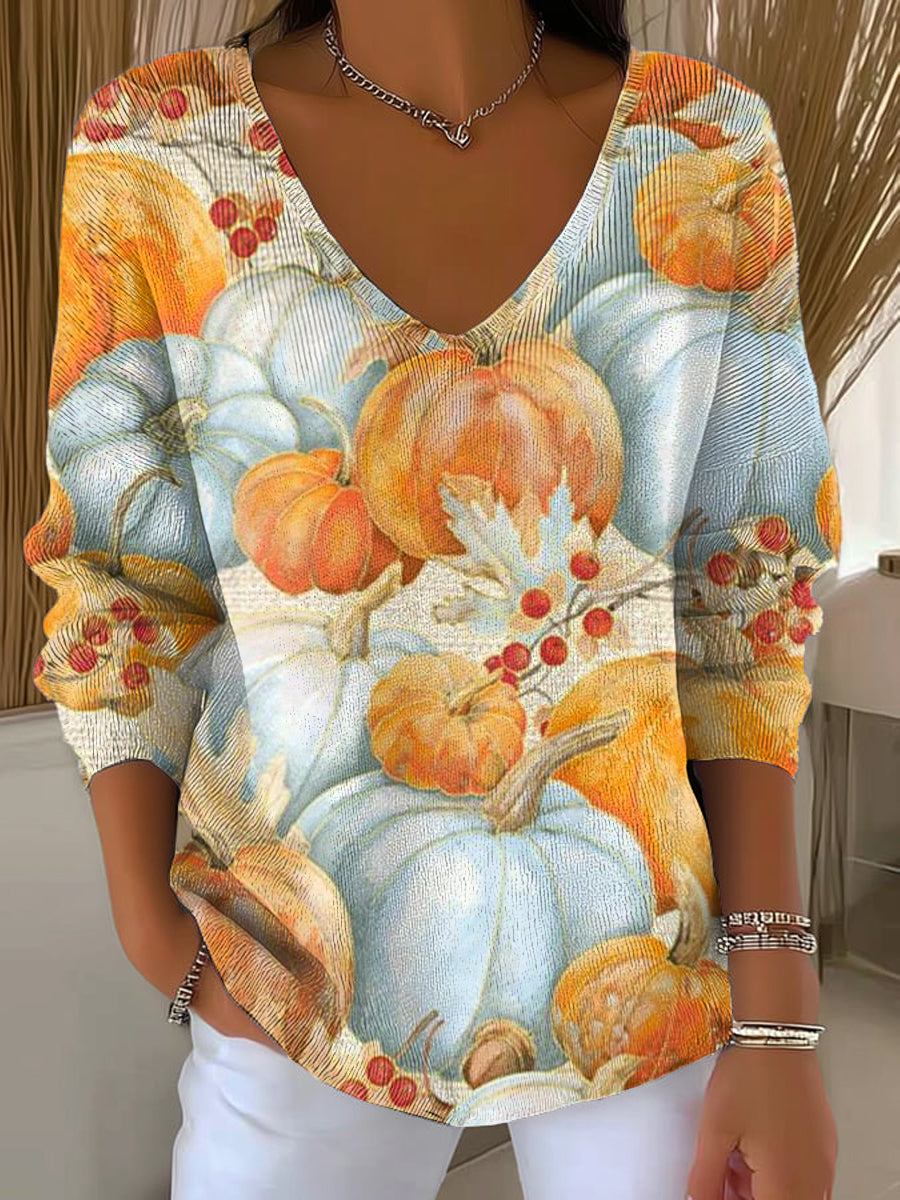 womens-autumn-pumpkin-painting-art-print-casual-pullover-sweater-q536
