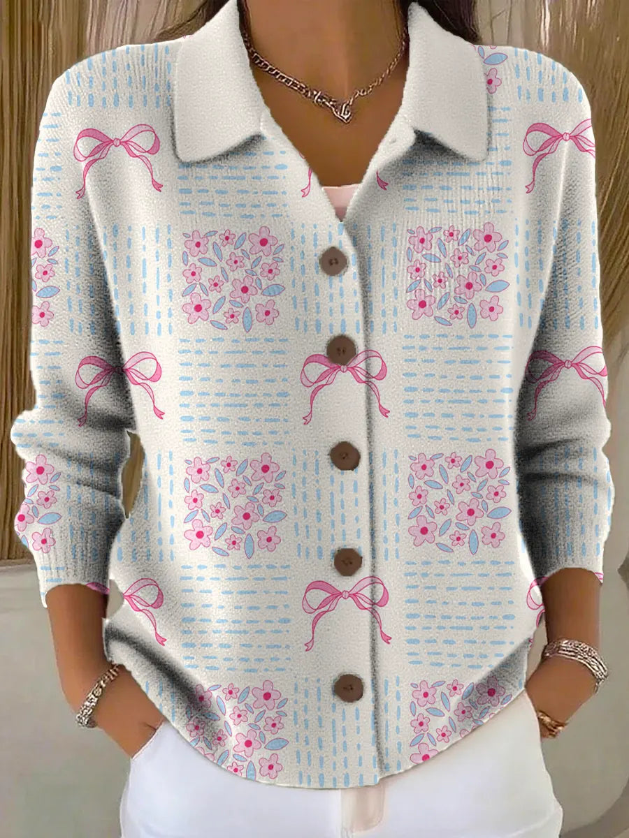 Women's Vintage Floral Art Print Casual Cardigan Sweater