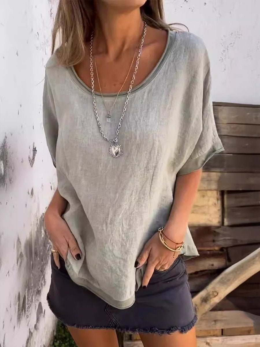 Women's Solid Color Casual Cotton And Linen Shirt
