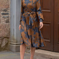 Women's Vintage Floral Print Crew Neck Long Sleeve Casual Loose Dress