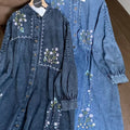 Floral Embroidery Denim Long-Sleeve Loose Dress
