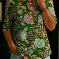 Women's Floral Pattern Art Casual Classic Henley Collar 100% Cotton T-shirt