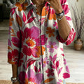 Floral Flowers Art Patterns Casual Patchwork Openwork Webbing Linen And Cotton Shirt