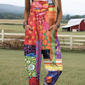 Combinaison pantalon large décontractée pour femme, imprimé patchwork vintage, 100 % coton. 