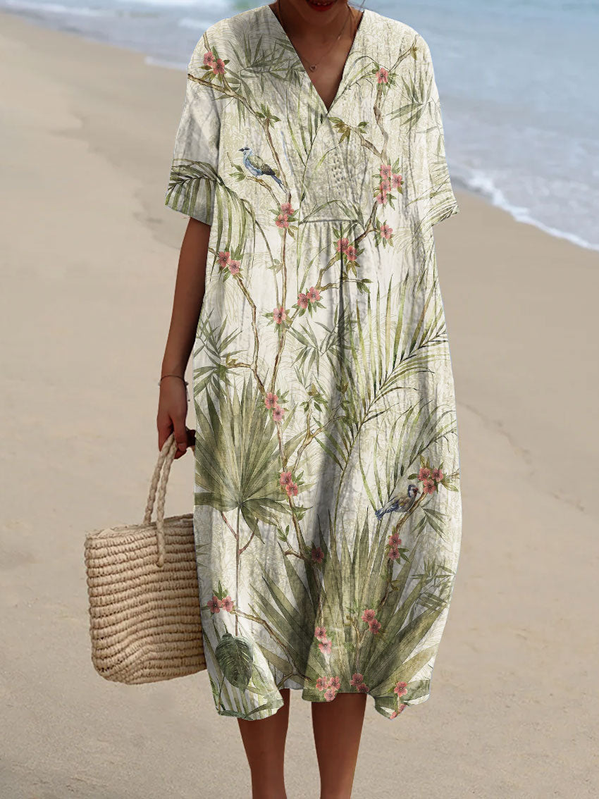 Women's Tropical Plants And Flowers Art Print Flowy Dress