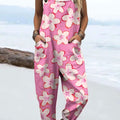 Women's Fashion Floral Art Print Casual 100% Cotton Wide Leg Jumpsuit