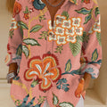 Women's  Vintage Flower Art Print Casual Cotton Shirt