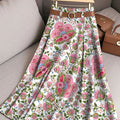 Women's Vintage Flower Art Print Cotton Skirt